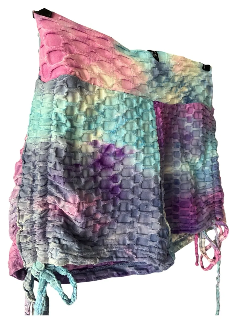 Love‎ University Tie-Dye Ruched Mini Athletic Y2K Shorts Adjustable Ties M